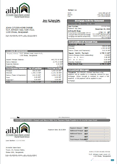 Download Bangladesh Al Arafah Islami Bank mortgage statement scr Photoshop template